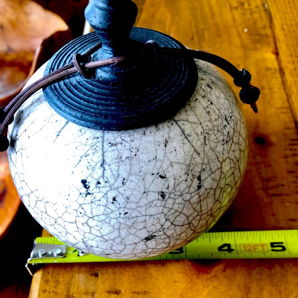 Raku White Craquele With Lid Signed by Artist